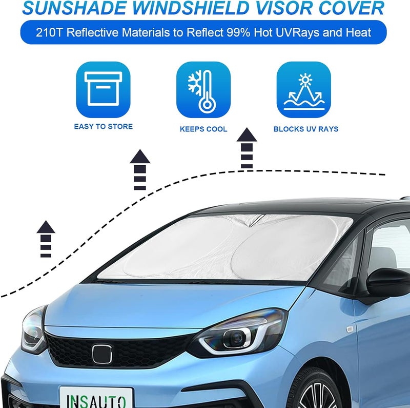 INSAUTO Windshield Sun Shade for Honda Fit 2007-2020 2021 2022 2023 2024 Sun Visor Protector Foldable Window Sunshade for Honda Fit Hybrid Sport Windshield Cover Car Sun Shields Block UV Rays - Image 2